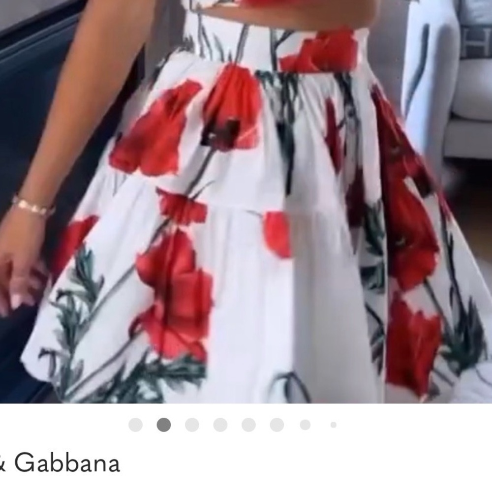 Dolce & Gabbana White Floral Red Poppy Tiered Skirt